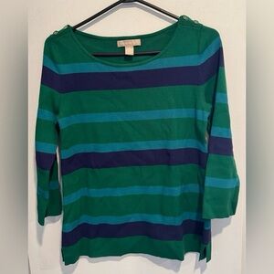 Banana Republic striped light sweater top green navybutton nautical classic USS